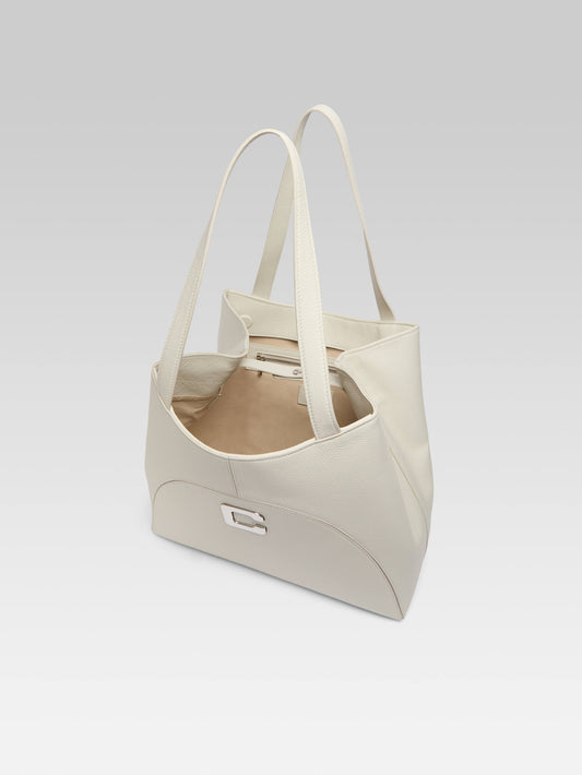 Clemenceau - Ivory grained leather tote bag  - Image number 3
