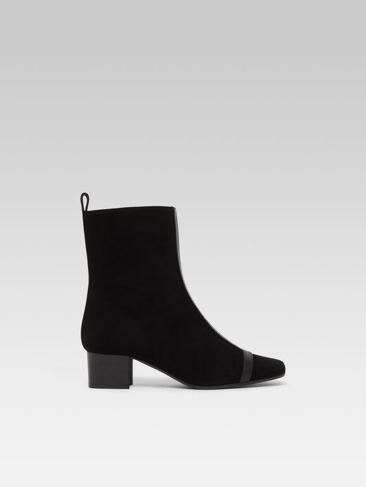 Audrey - Bottines cuir velours et cuir noir