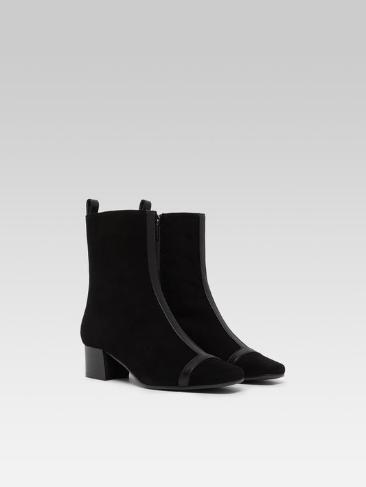 Audrey - Bottines cuir velours et cuir noir - Image numéro 2
