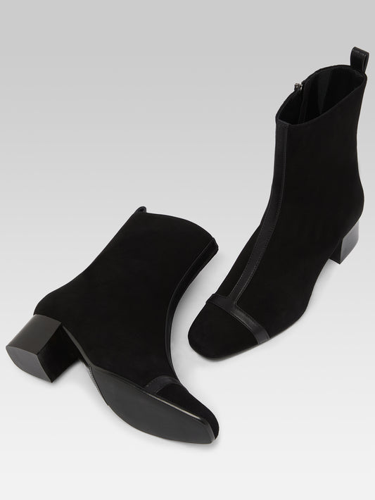 Audrey - Bottines cuir velours et cuir noir - Image numéro 5