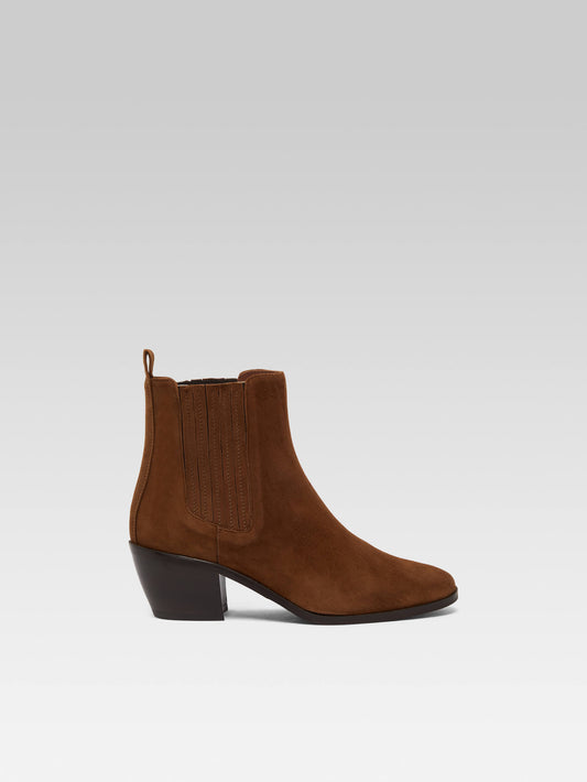 Memphis - Cognac suede leather ankle boots