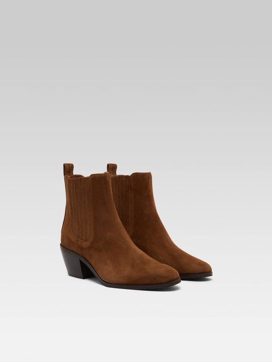 Memphis - Cognac suede leather ankle boots - Image number 2