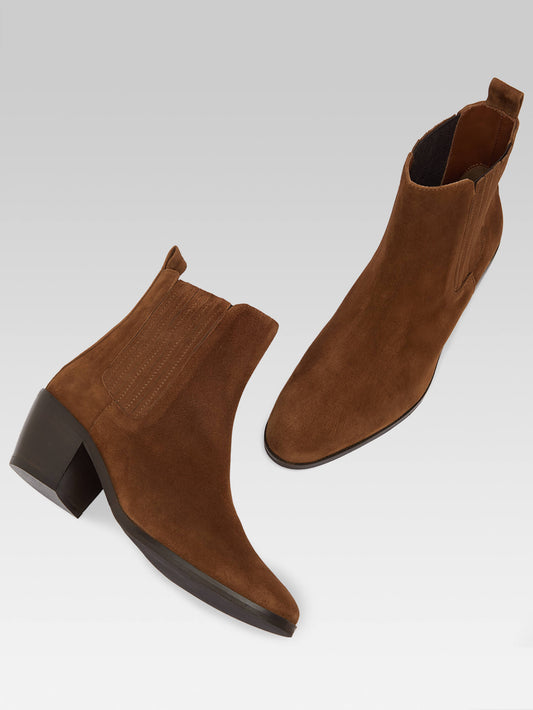 Memphis - Cognac suede leather ankle boots - Image number 5