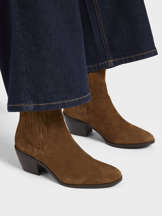 Memphis - Bottines cuir velours cognac - Image numéro 5