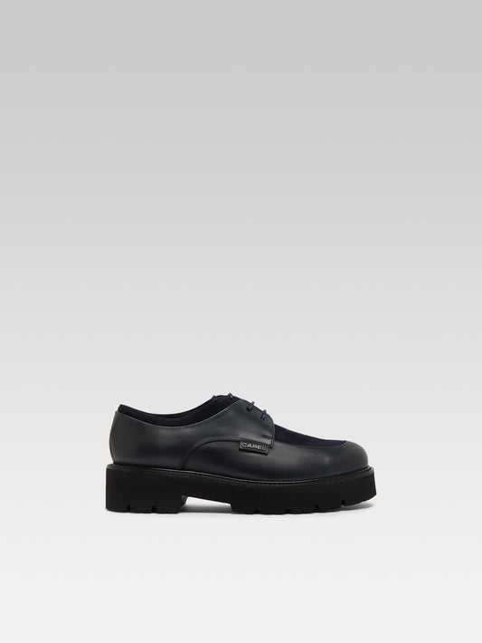 Azur - Navy blue leather and suede derbies