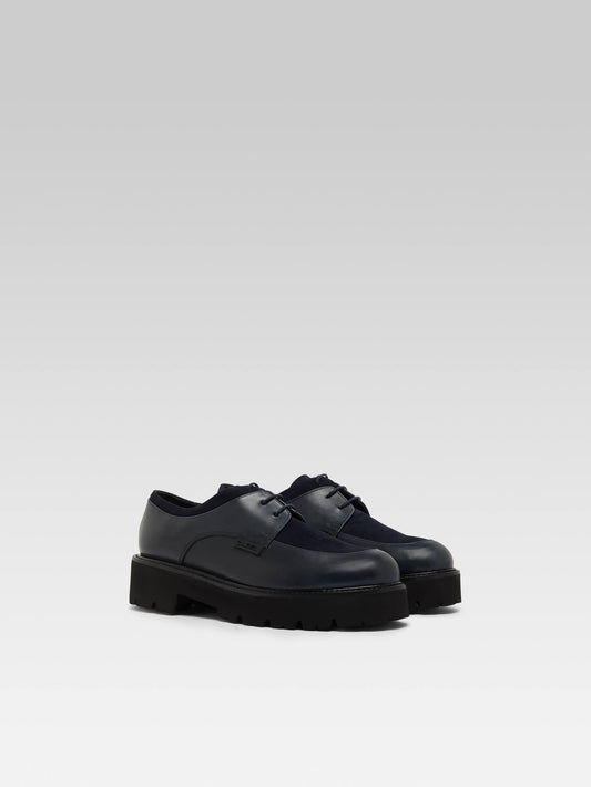 Azur - Navy blue leather and suede derbies - Image number 2