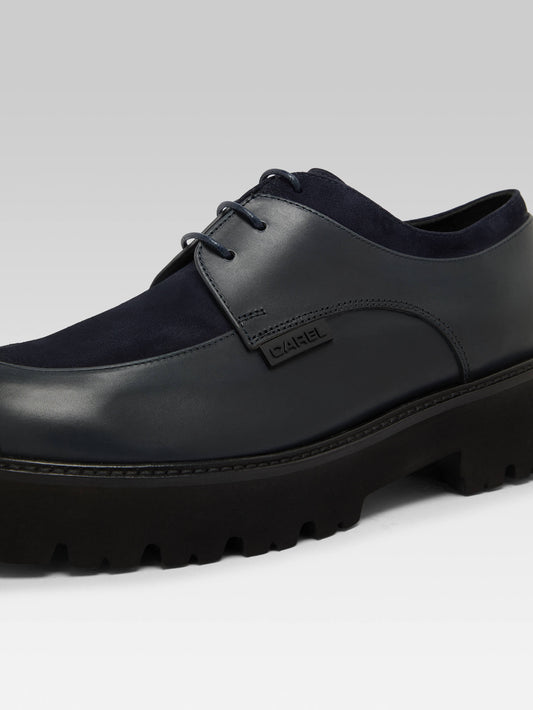 Azur - Navy blue leather and suede derbies - Image number 3
