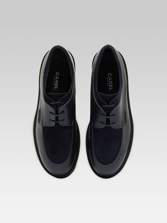 Azur - Navy blue leather and suede derbies - Image number 4