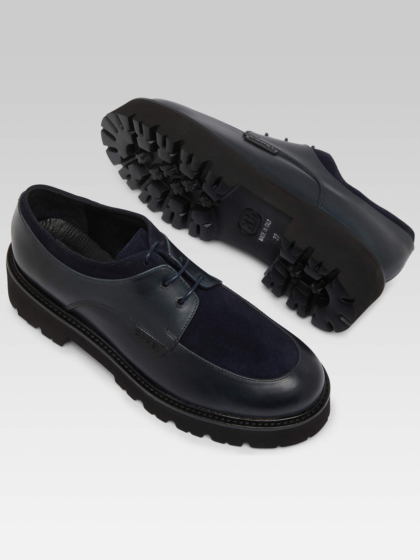 Azur - Navy blue leather and suede derbies