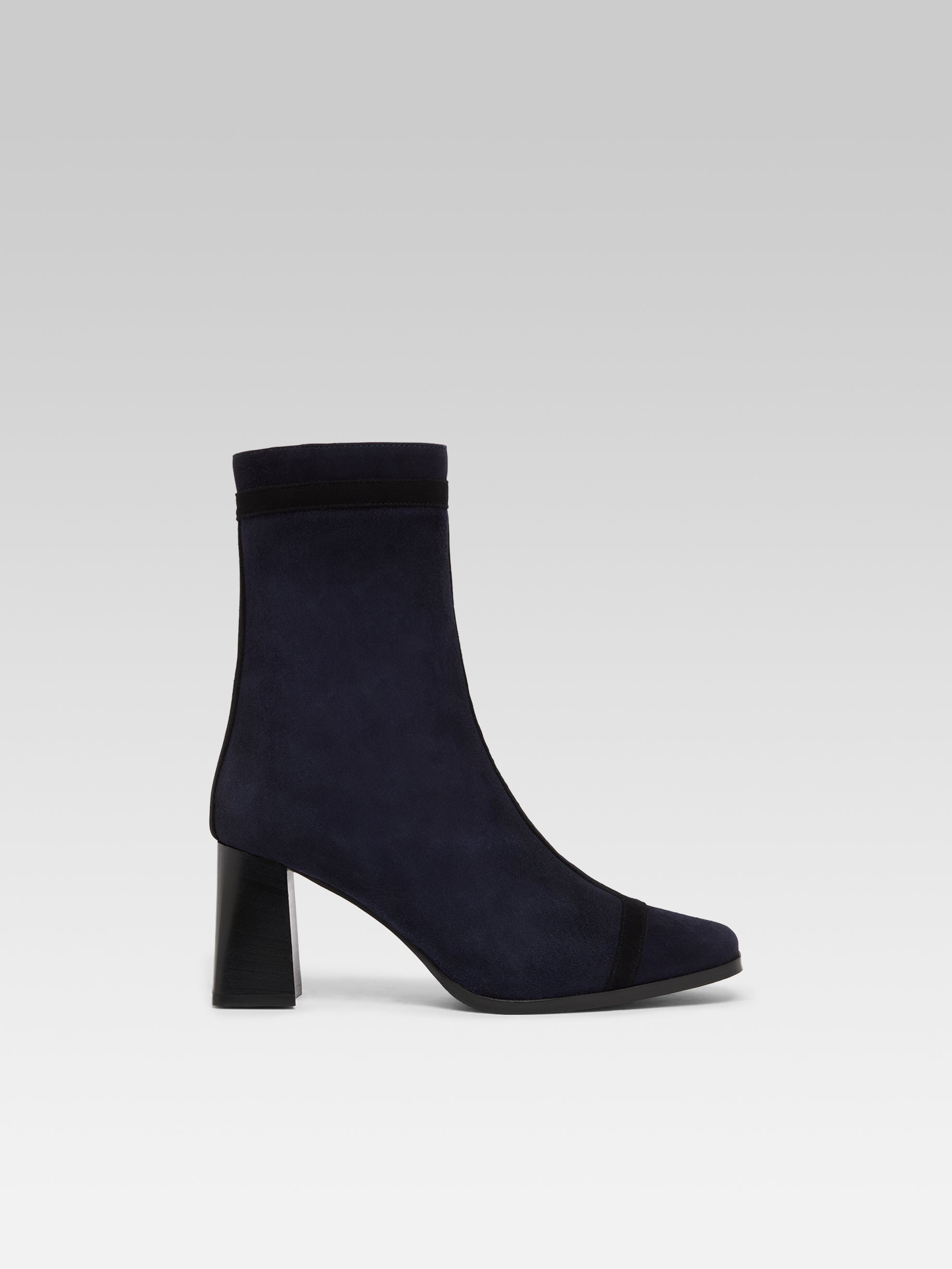 Catherine - Bottines cuir velours marine et cuir noir - Image numéro 1