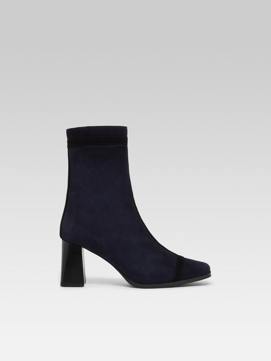 Catherine - Bottines cuir velours marine et cuir noir