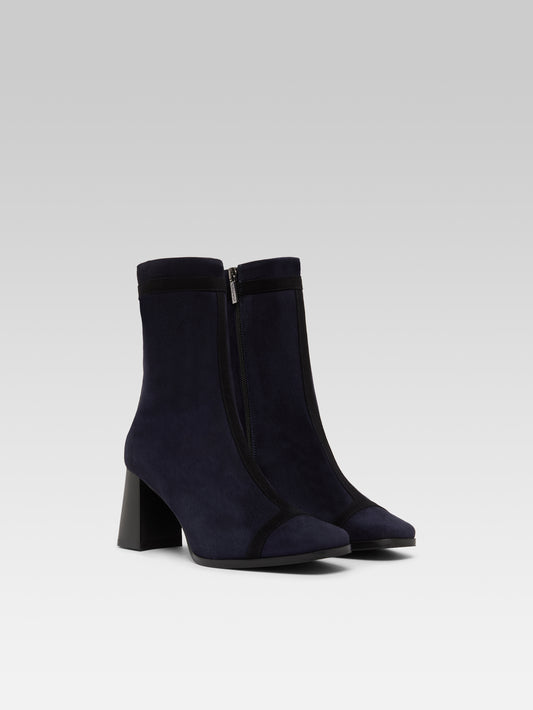 Catherine - Bottines cuir velours marine et cuir noir - Image numéro 2