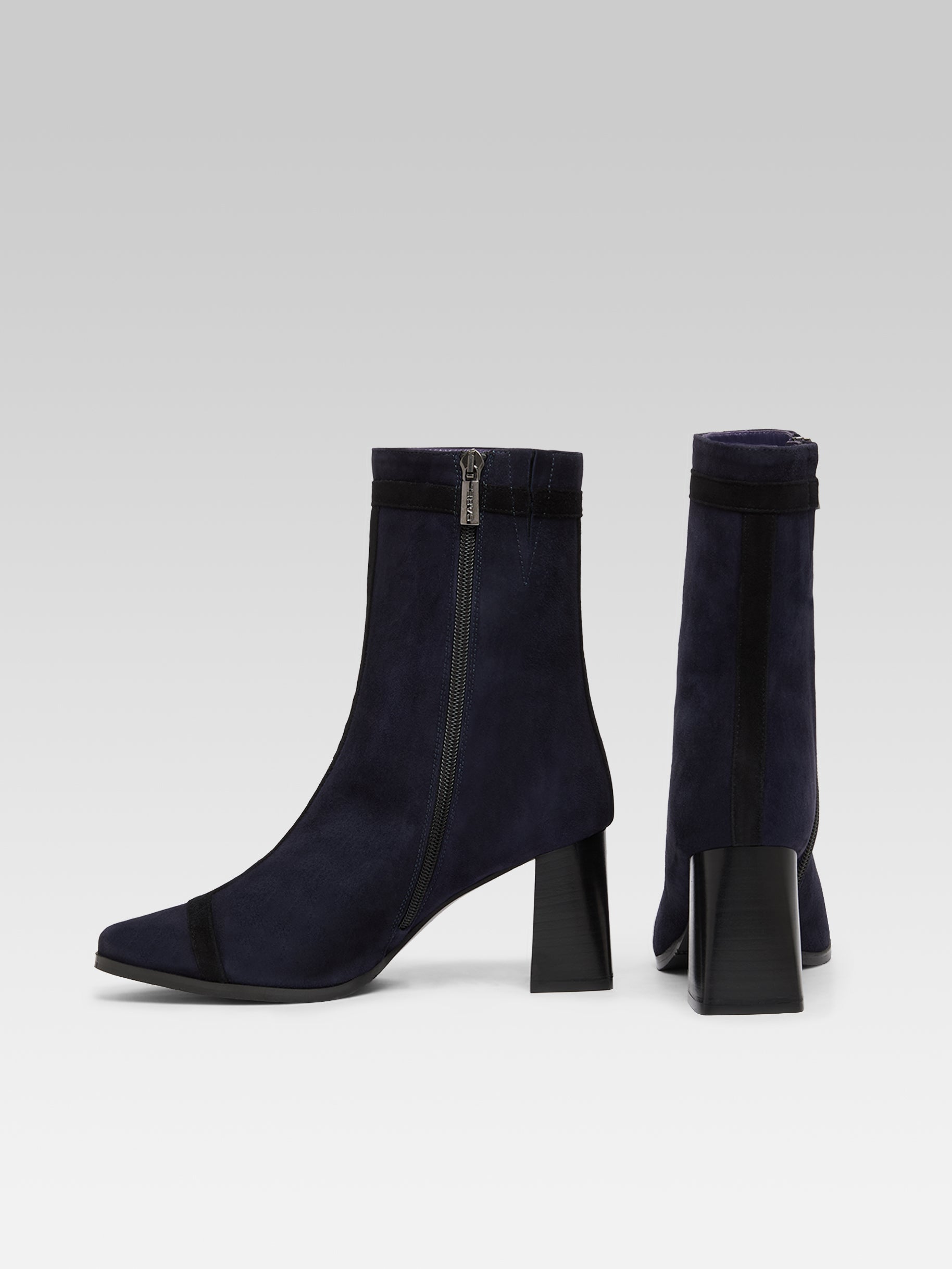 Catherine - Bottines cuir velours marine et cuir noir - Image numéro 3