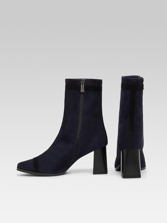 Catherine - Bottines cuir velours marine et cuir noir - Image numéro 3