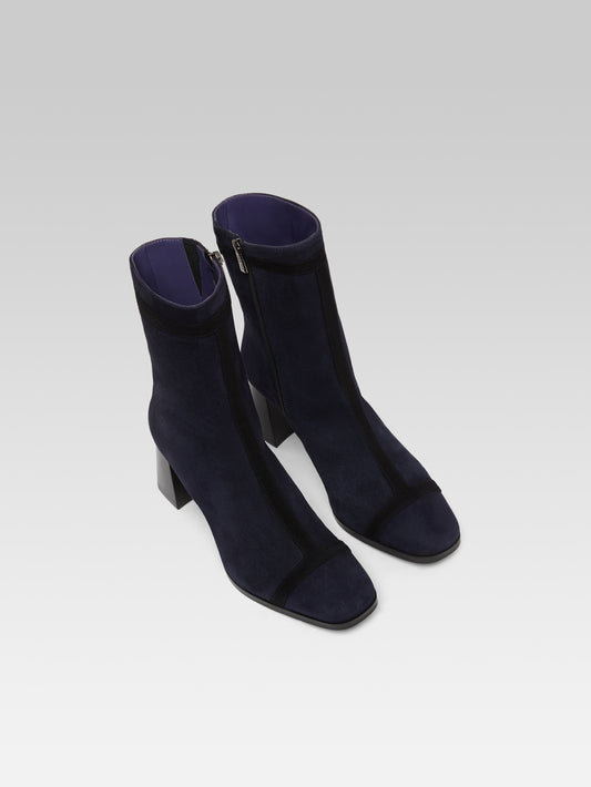 Catherine - Bottines cuir velours marine et cuir noir - Image numéro 4