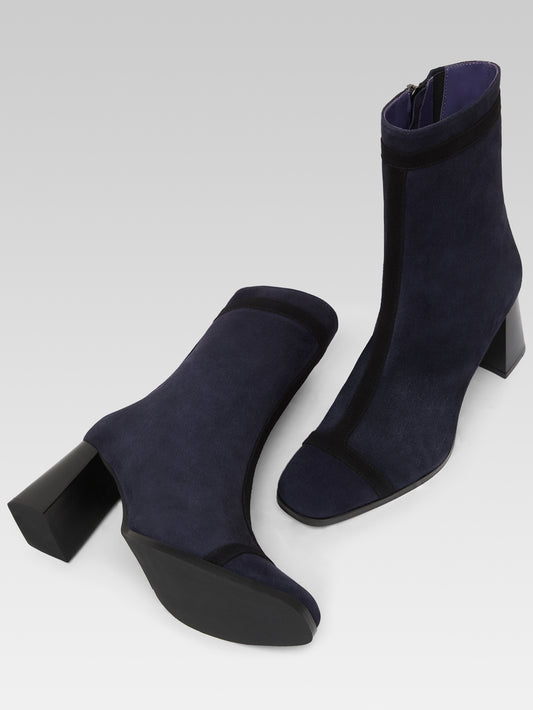 Catherine - Bottines cuir velours marine et cuir noir - Image numéro 5