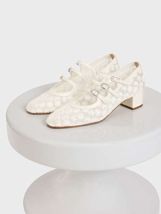Kina - Upcycled floral lace and ivory leather Mary Jane pumps - Image number 8