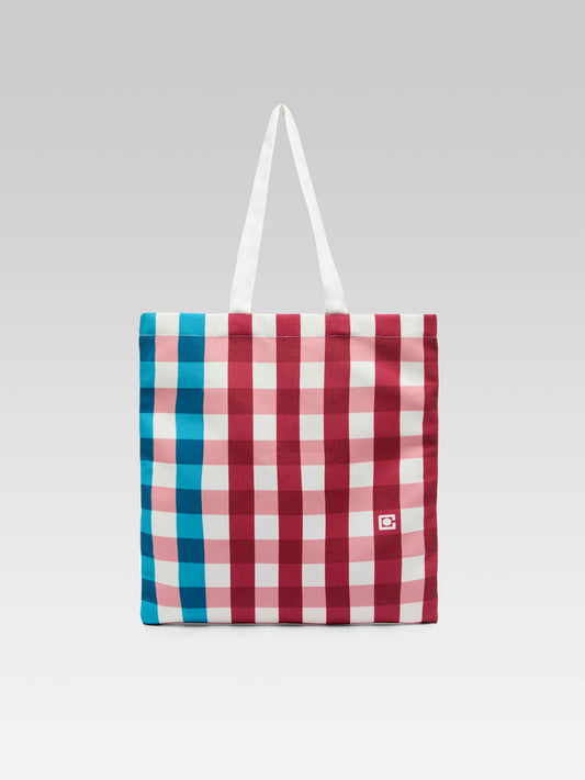Baya - Tote bag in pink, burgundy, turquoise and white gingham fabric - Image number 2