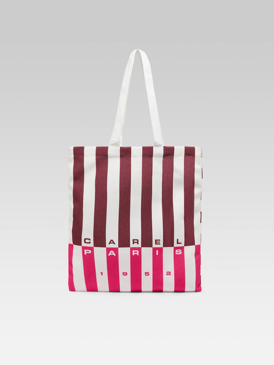Baya - Tote bag in burgundy, pink and white bayadere fabric