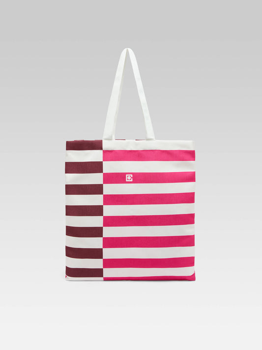 Baya - Tote bag in burgundy, pink and white bayadere fabric - Image number 2
