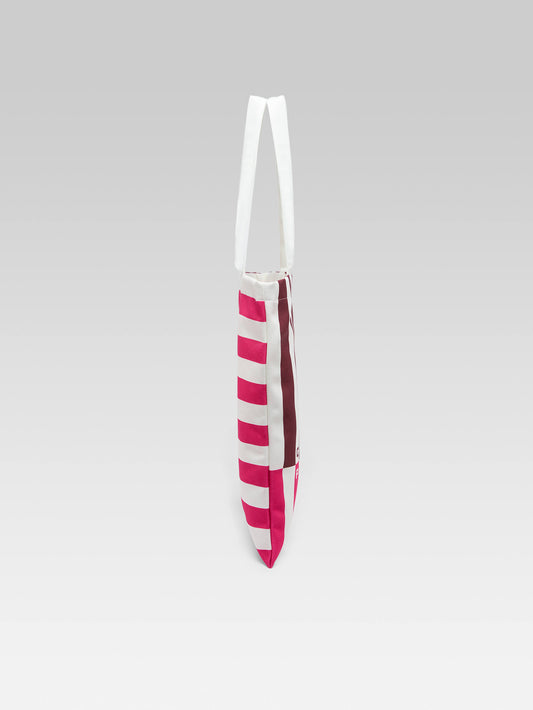 Baya - Tote bag in burgundy, pink and white bayadere fabric - Image number 4