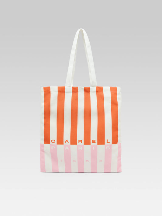 Baya - Tote bag in pink, orange and white bayadere fabric
