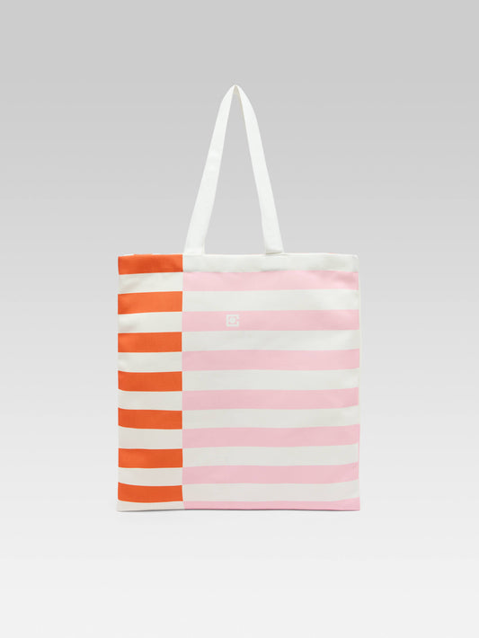 Baya - Tote bag in pink, orange and white bayadere fabric - Image number 2