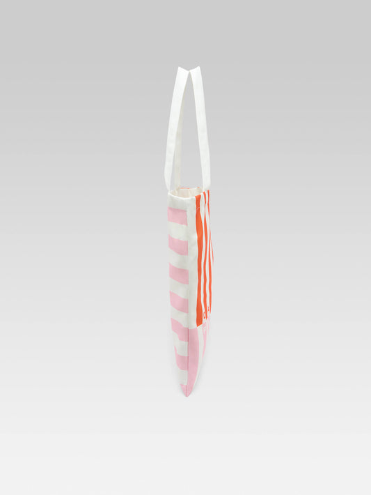Baya - Tote bag in pink, orange and white bayadere fabric - Image number 3