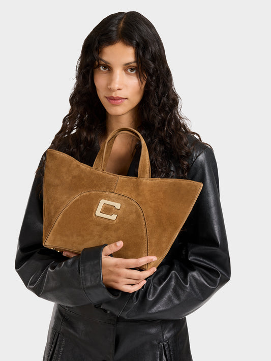 Clem - Mini sac cabas cuir velours camel - Image numéro 3