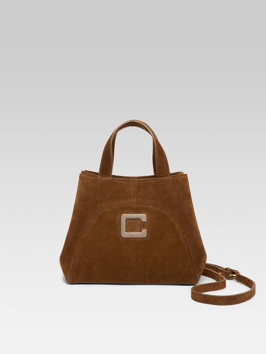 Clem - Mini sac cabas cuir velours cognac