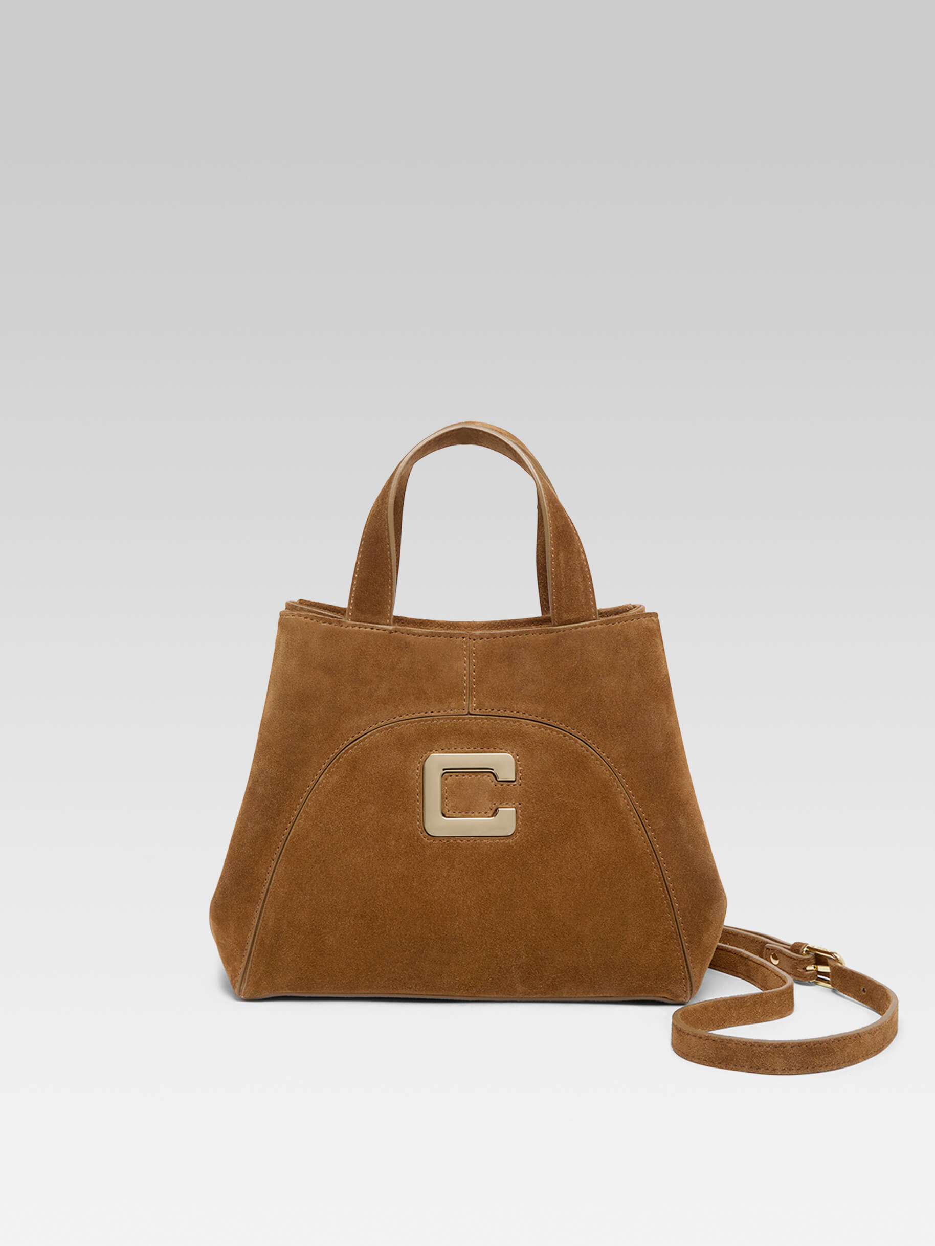 Clem - Mini sac cabas cuir velours camel - Image numéro 1