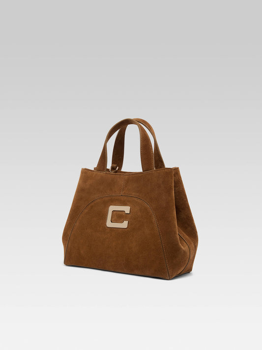Clem - Mini sac cabas cuir velours cognac - Image numéro 2