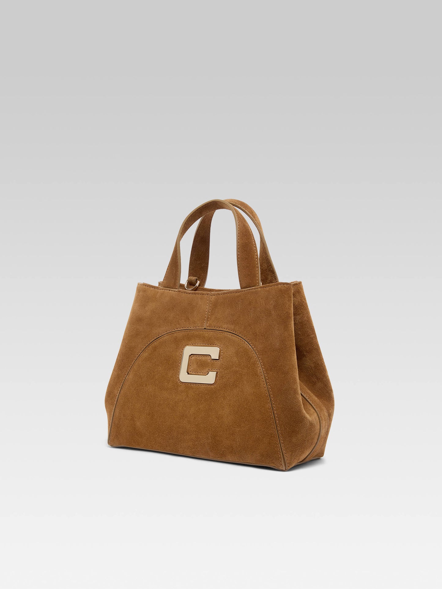 Clem - Mini sac cabas cuir velours camel