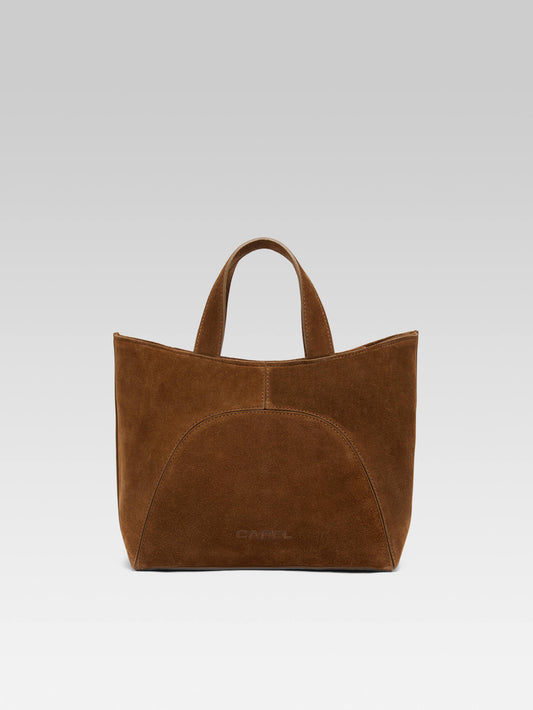 Clem - Mini sac cabas cuir velours cognac - Image numéro 3