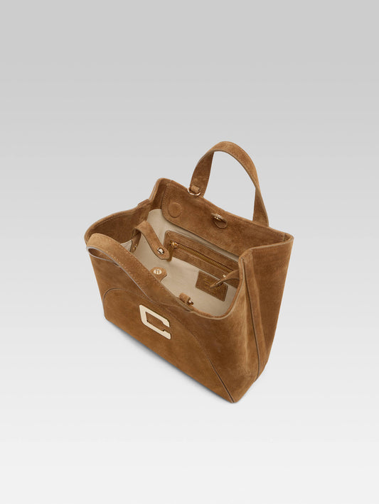 Clem - Mini sac cabas cuir velours camel - Image numéro 5