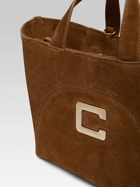 Clem - Mini sac cabas cuir velours cognac - Image numéro 5