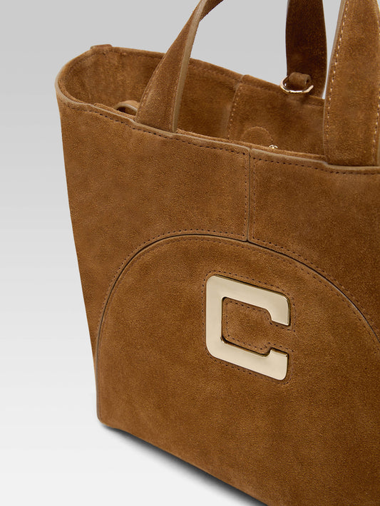 Clem - Mini sac cabas cuir velours camel - Image numéro 6