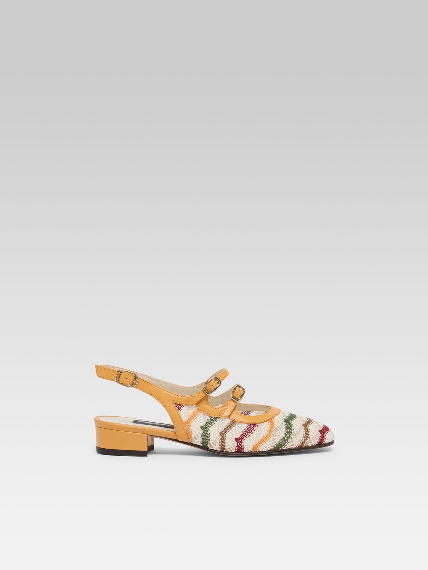 Peche - Babies slingback cuir verni mangue et crochet ivoire