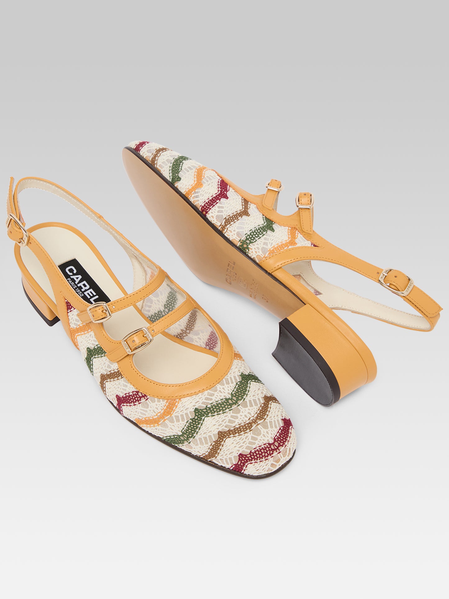 Peche - Babies slingback cuir verni mangue et crochet ivoire