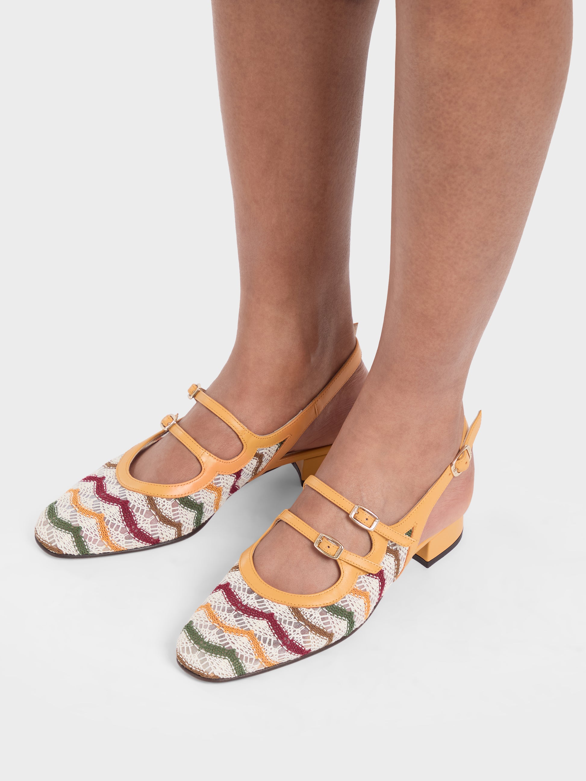 Peche - Mango patent leather and ivory crochet slingback Mary Janes - Image number 9