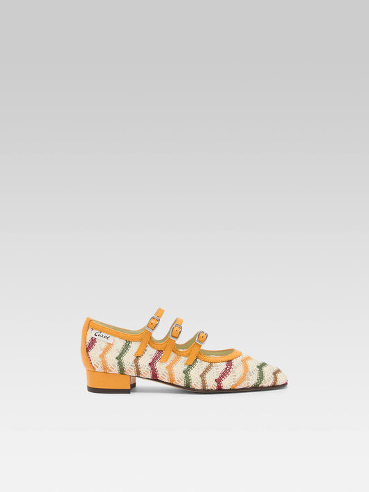 Ariana - Ballerines babies cuir verni mangue et crochet ivoire