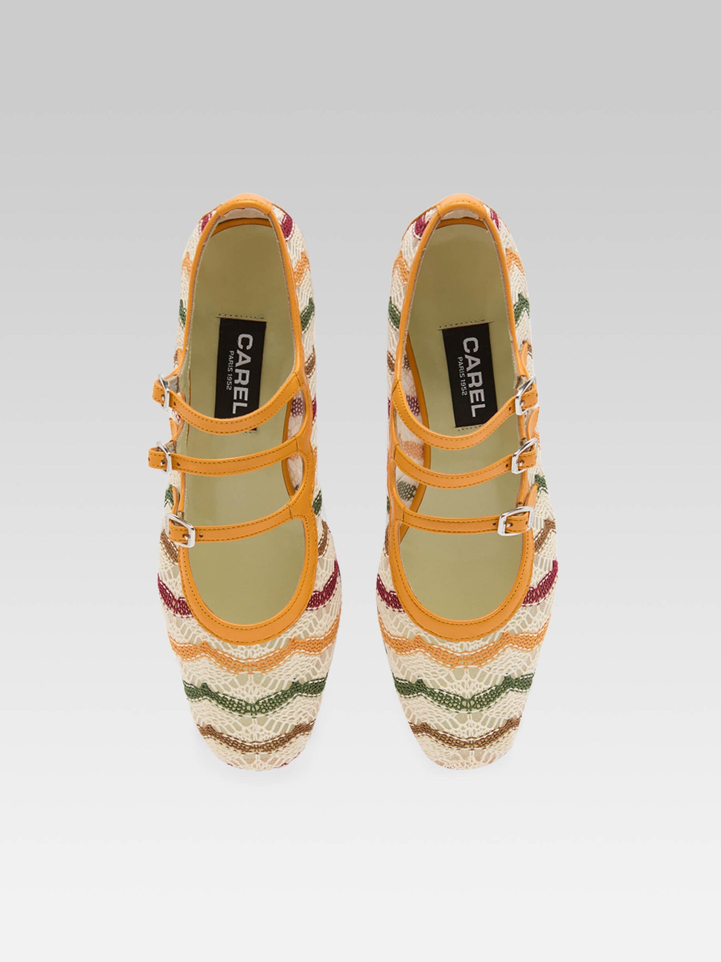 Ariana - Ballerines babies cuir verni mangue et crochet ivoire