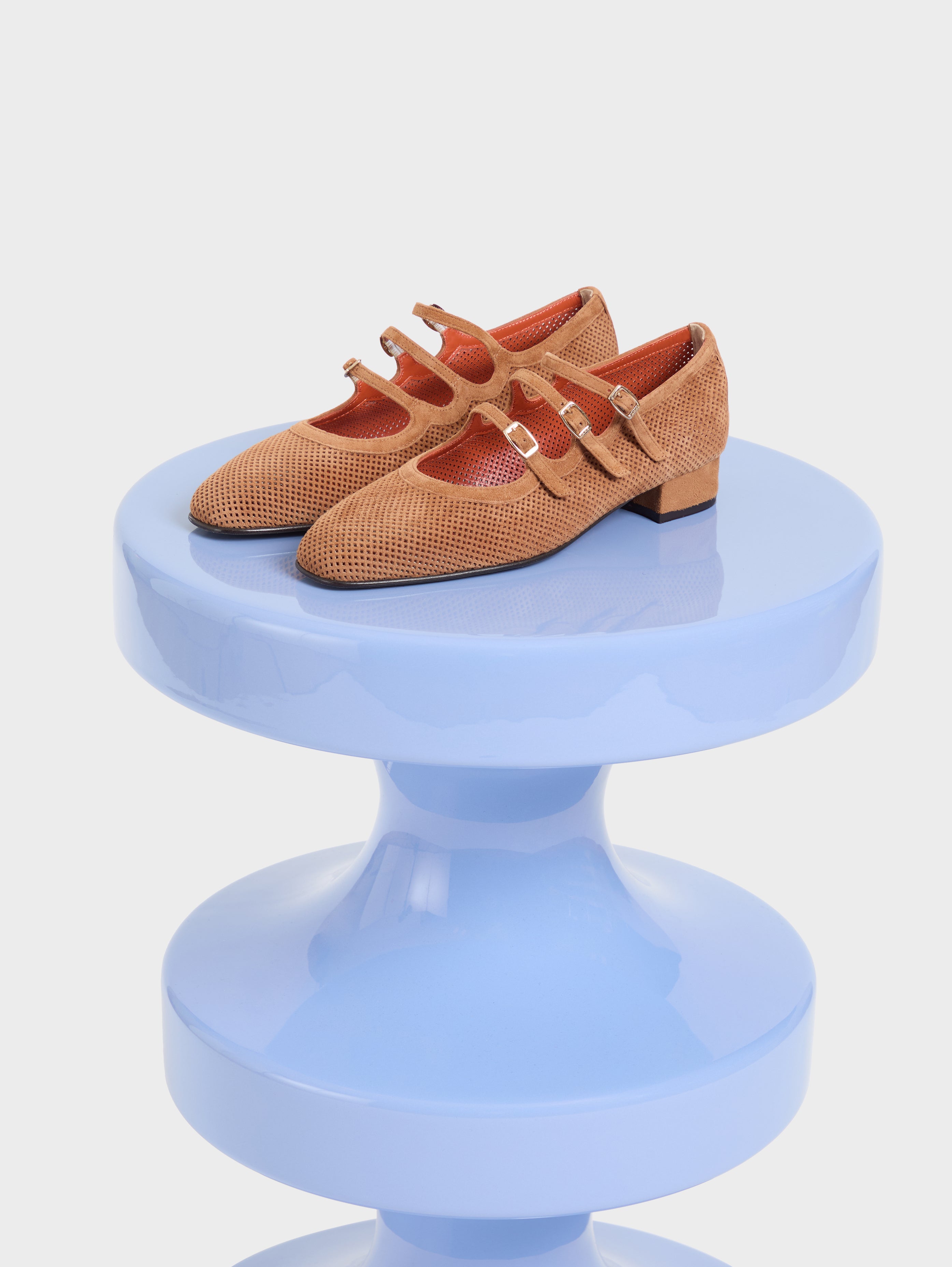 Ariana - Cognac perforated suede leather Mary Jane ballet flats