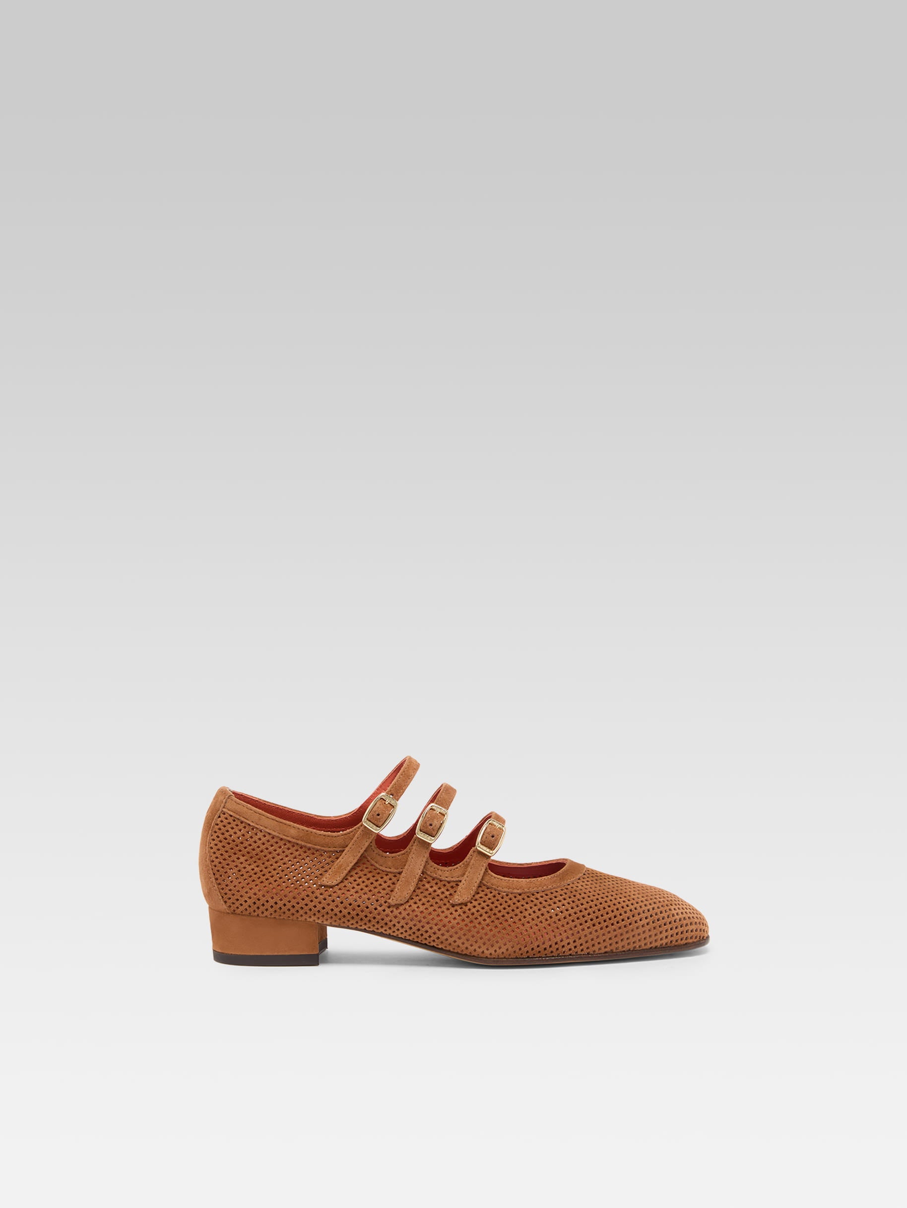 Ariana - Cognac perforated suede leather Mary Janes ballet flats - Image number 1