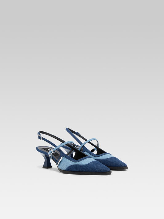 Cecile - Blue bi-denim fabric slingback pumps - Image number 3