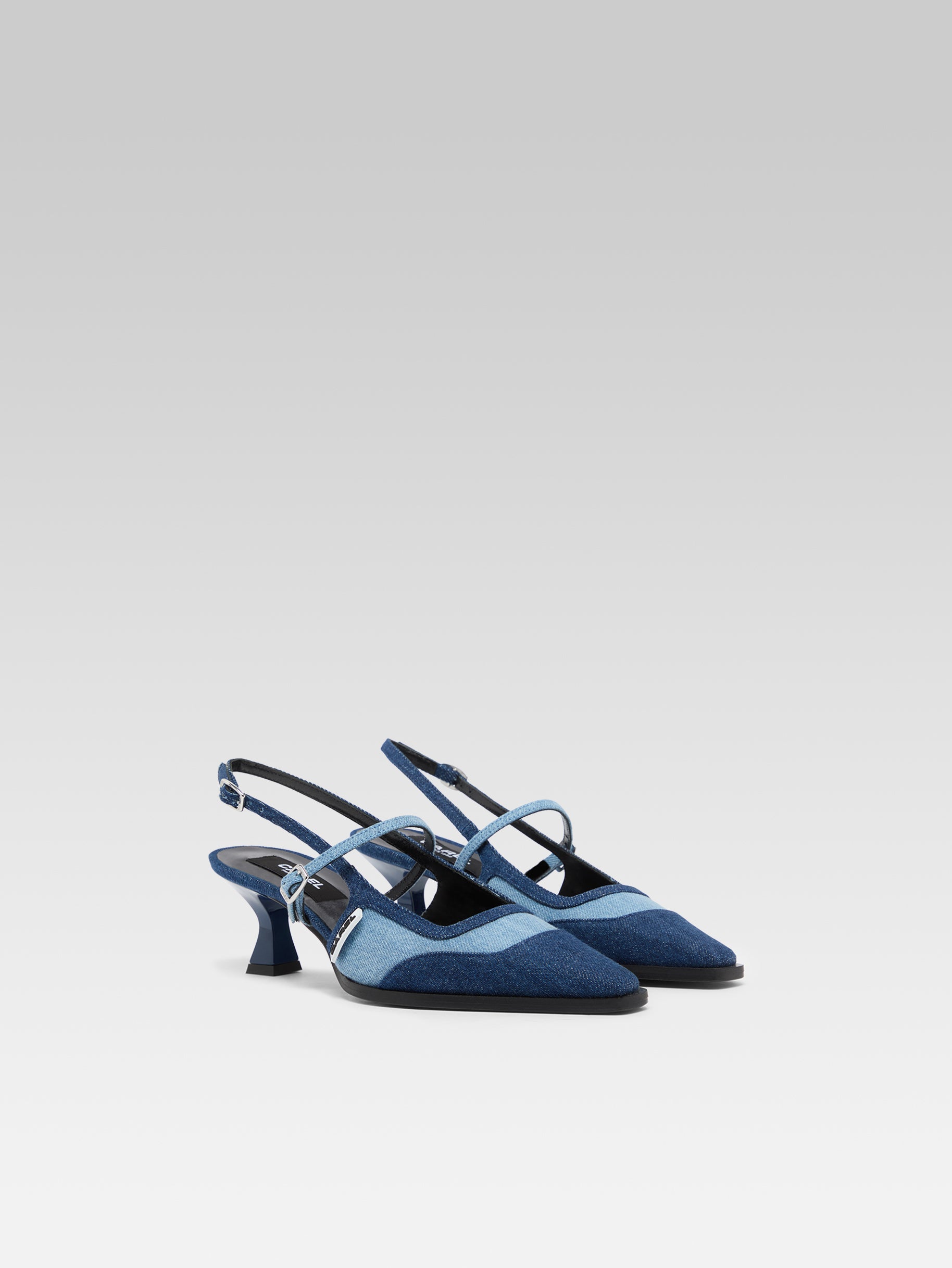 Cecile - Escarpins slingback tissu bi-jeans bleu - Image numéro 2