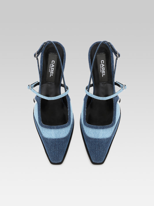 Cecile - Blue bi-denim fabric slingback pumps - Image number 4
