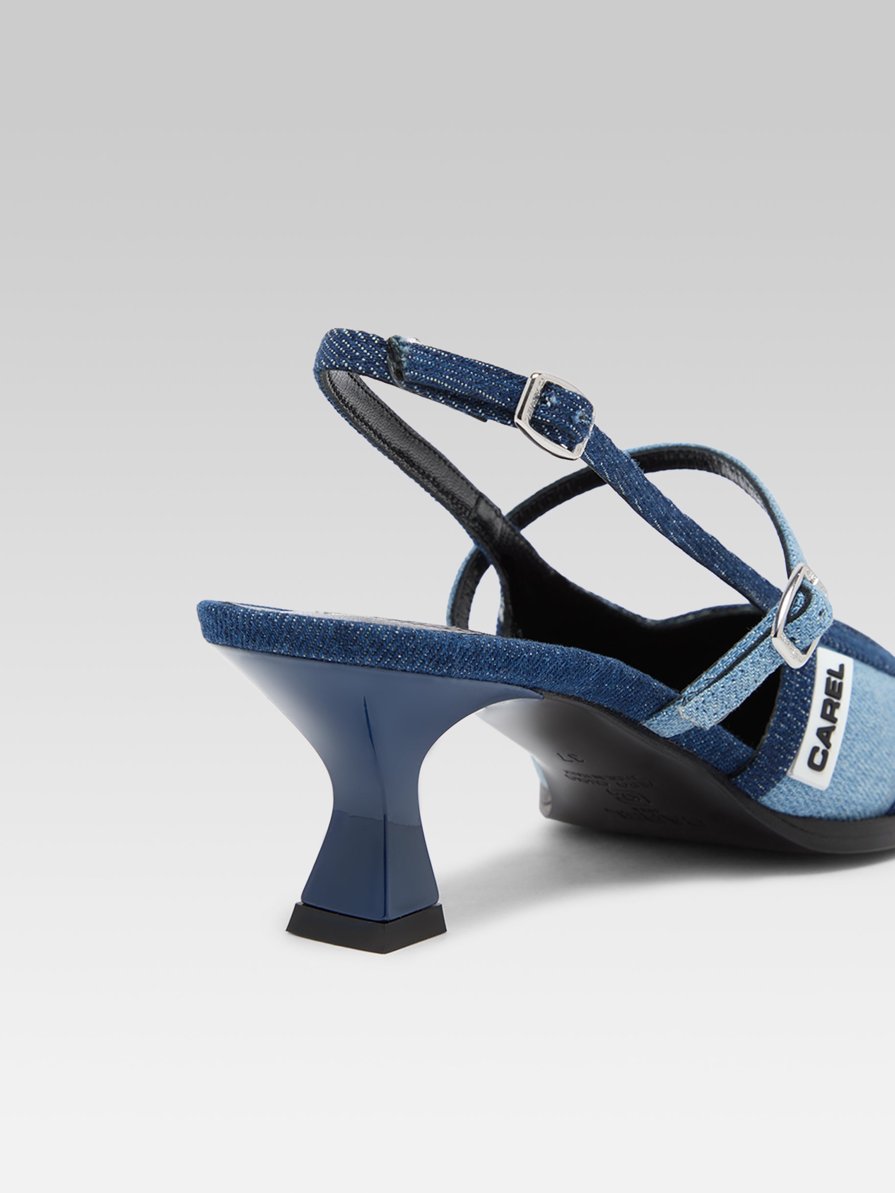 Cecile - Escarpins slingback tissu bi-jeans bleu - Image numéro 6