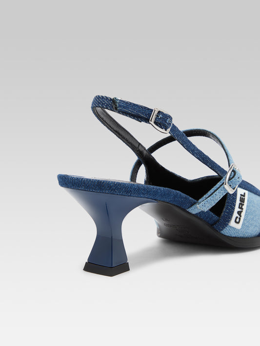 Cecile - Escarpins slingback tissu bi-jeans bleu - Image numéro 6