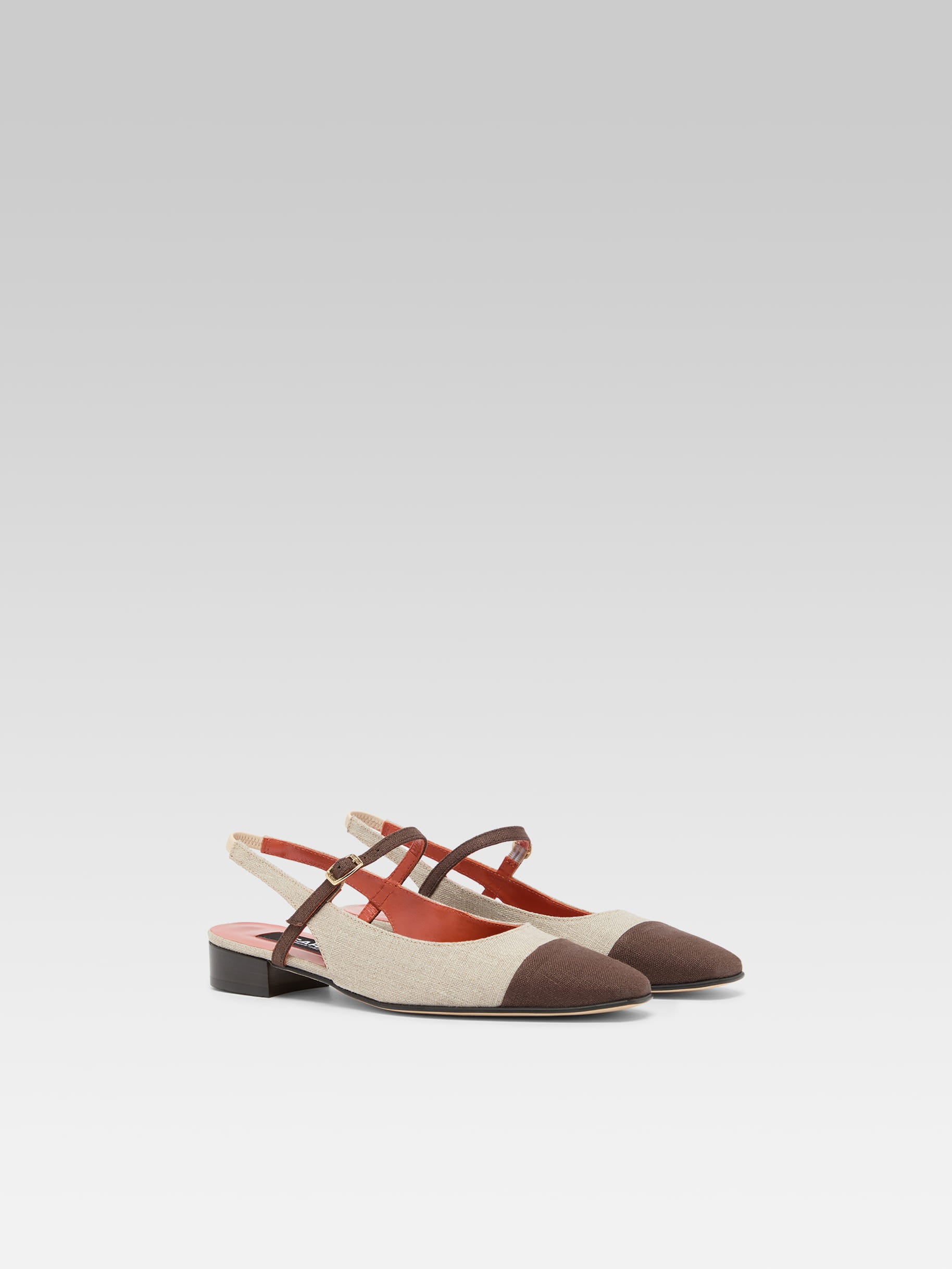 Oceano - Slingback tissus beige et marron - Image numéro 3